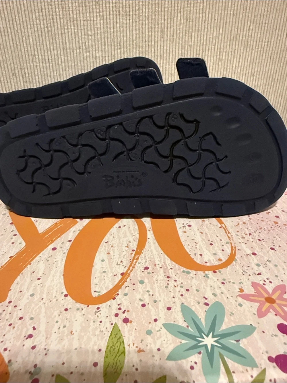 Kids Birkis Blue Floral Slide Sandals